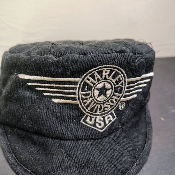 VINTAGE Harley Davidson Welders Cap Hat Black Quilted Stitch Biker USA - Picture 1 of 10